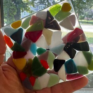 Art Coaster Hand Crafted Fused Glass Colorful OOAK